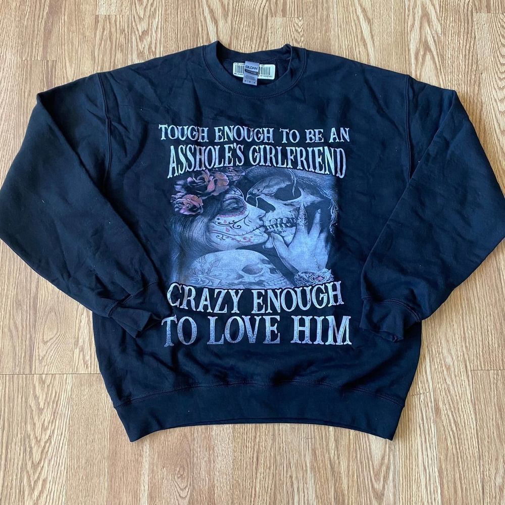Asshole's Girlfriend Skeleton Crewneck Sweatshirt Black Medium - Picture 2 of 6
